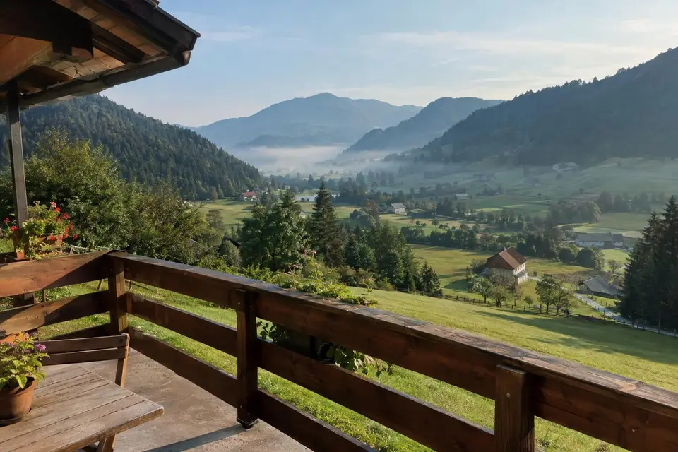 Pogled s terase na gorsko dolino